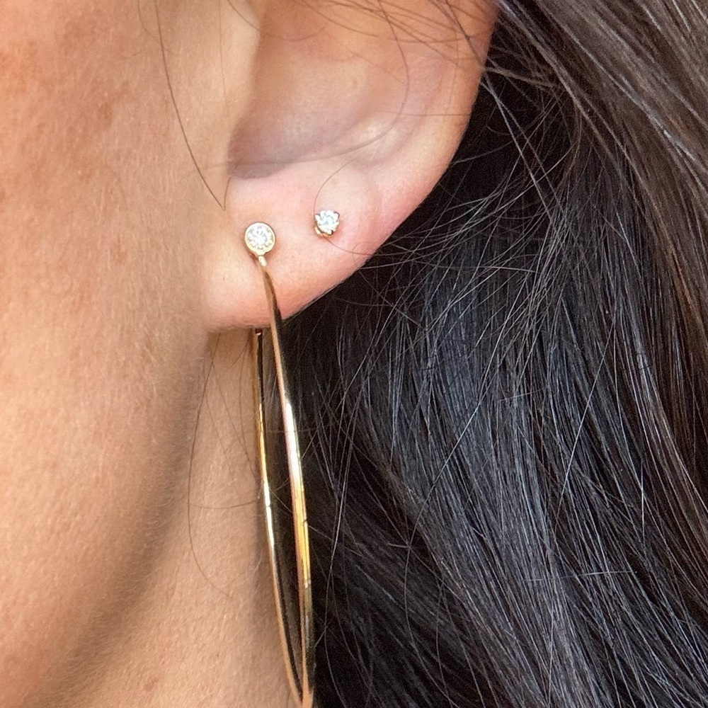 14k Gold and Diamond Hoops - Picture 3 of 13